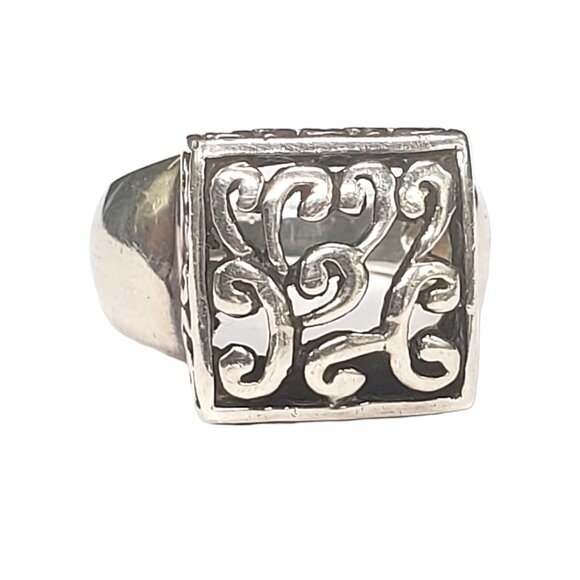 Sterling Silver Ring Square Swirl Open Scroll Work Sz 7.75 Designer Statement - Picture 2 of 9